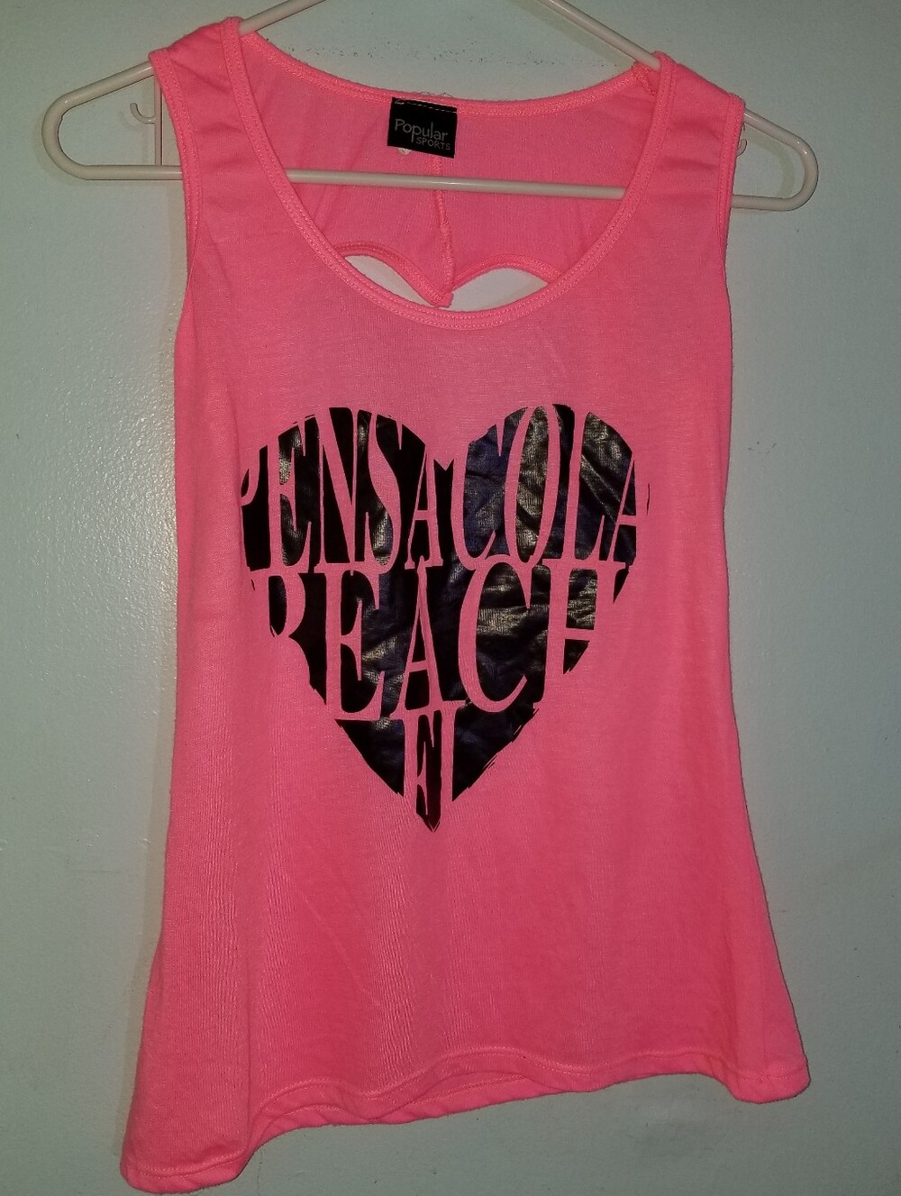Pink Pensacola Sheer Tank Top Heart Design Cut Out Back